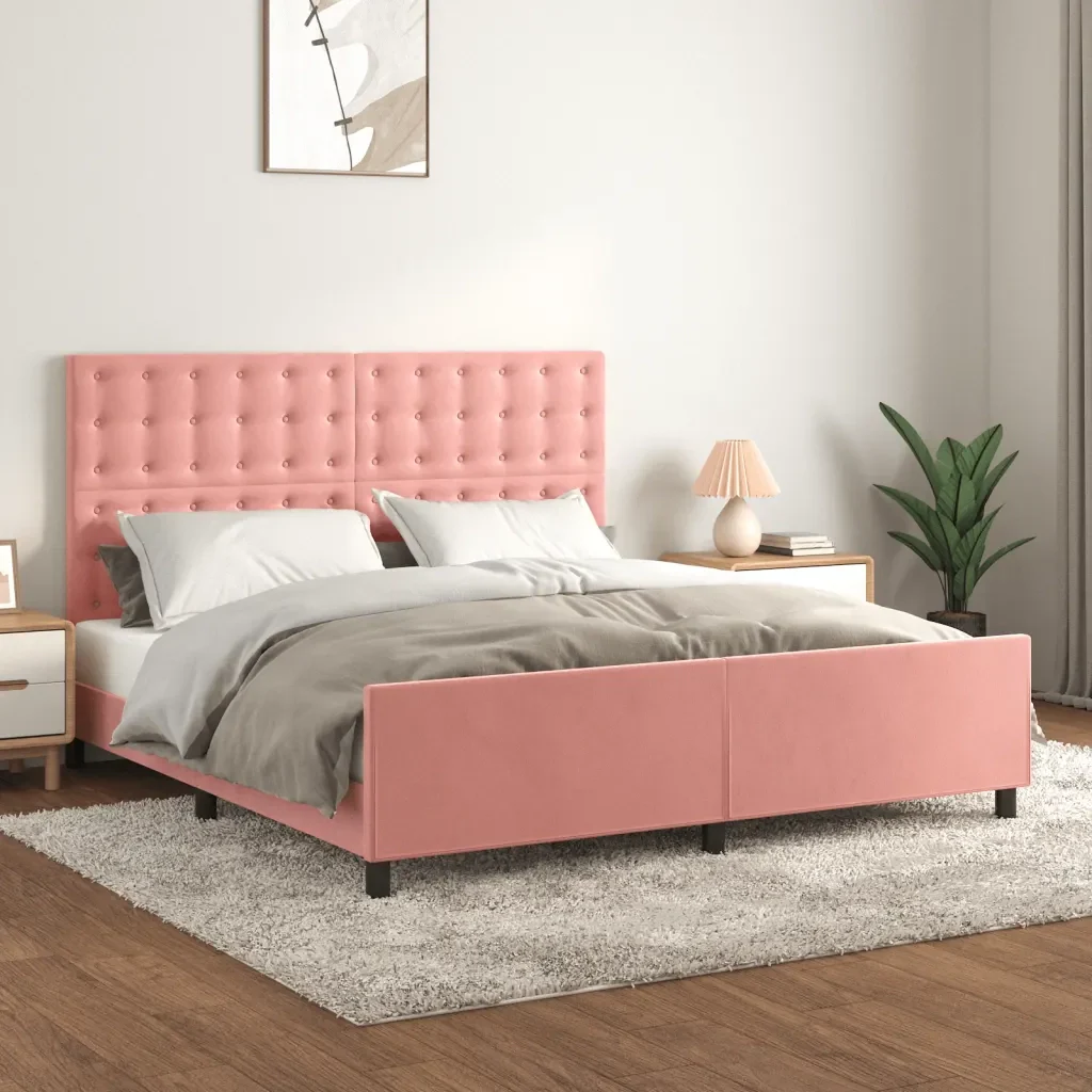 Letto matrimoniale | Letto per adulti | Giroletto con Testiera Rosa 160x200 cm in Velluto - Image 2
