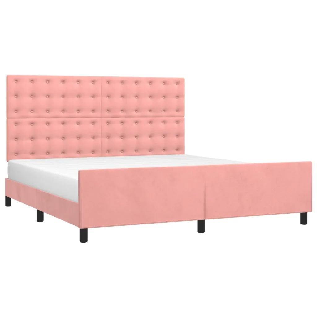 Letto matrimoniale | Letto per adulti | Giroletto con Testiera Rosa 160x200 cm in Velluto - Image 3