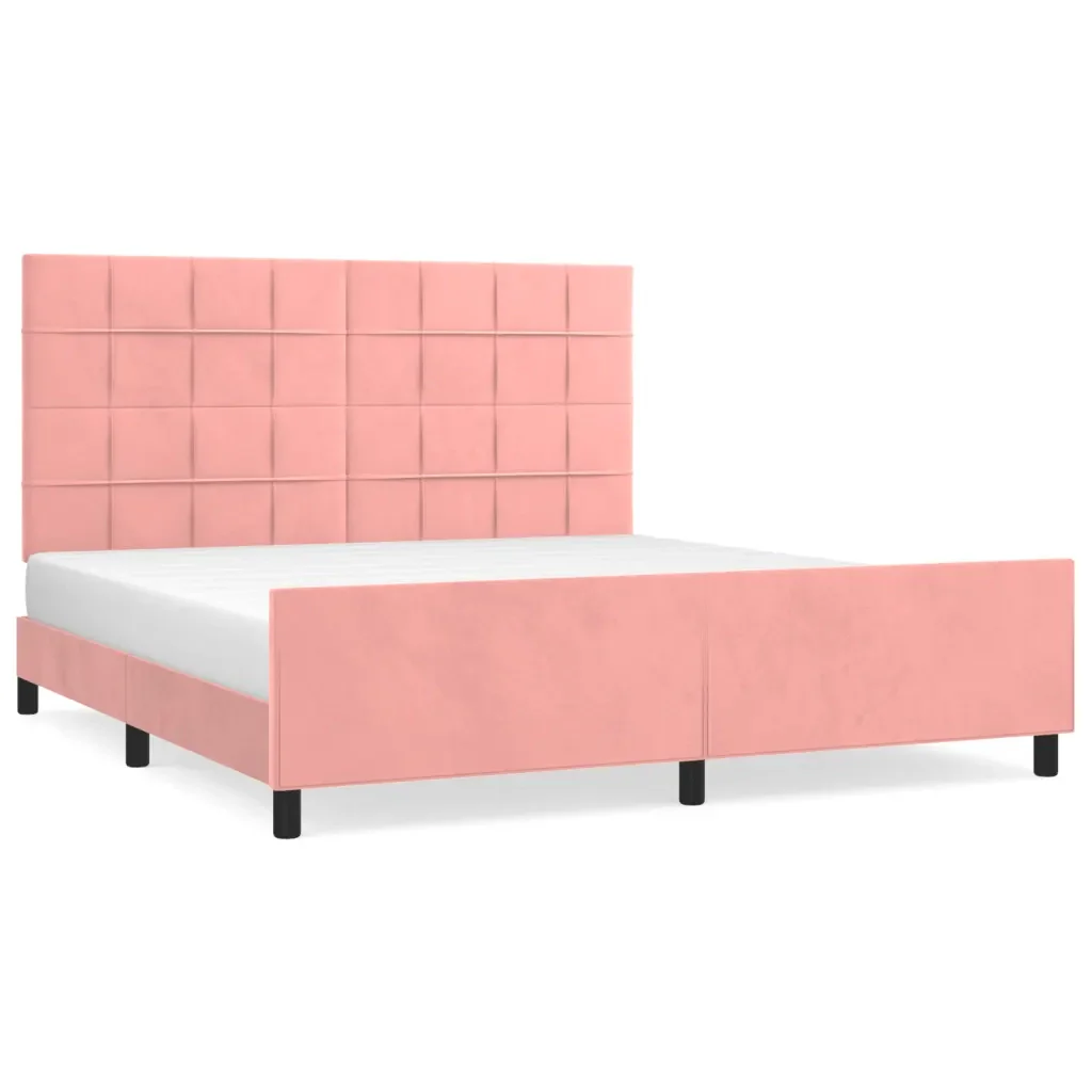 Letto matrimoniale | Letto per adulti | Giroletto con Testiera Rosa 180x200 cm in Velluto