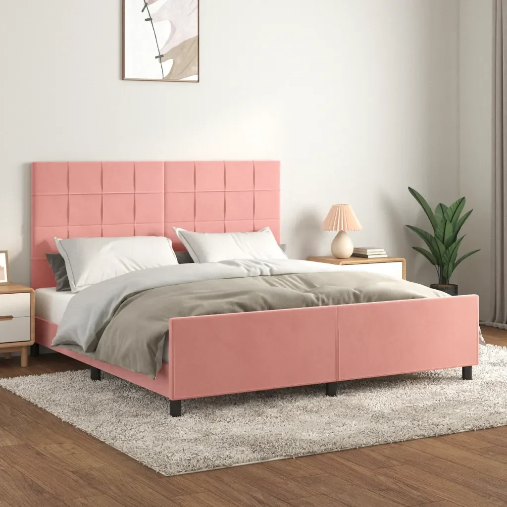 Letto matrimoniale | Letto per adulti | Giroletto con Testiera Rosa 180x200 cm in Velluto - Image 2