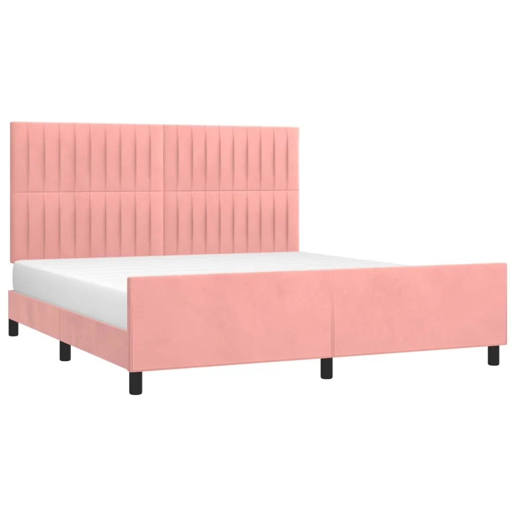 Letto matrimoniale | Letto per adulti | Giroletto con Testiera Rosa 180x200 cm in Velluto - Image 3