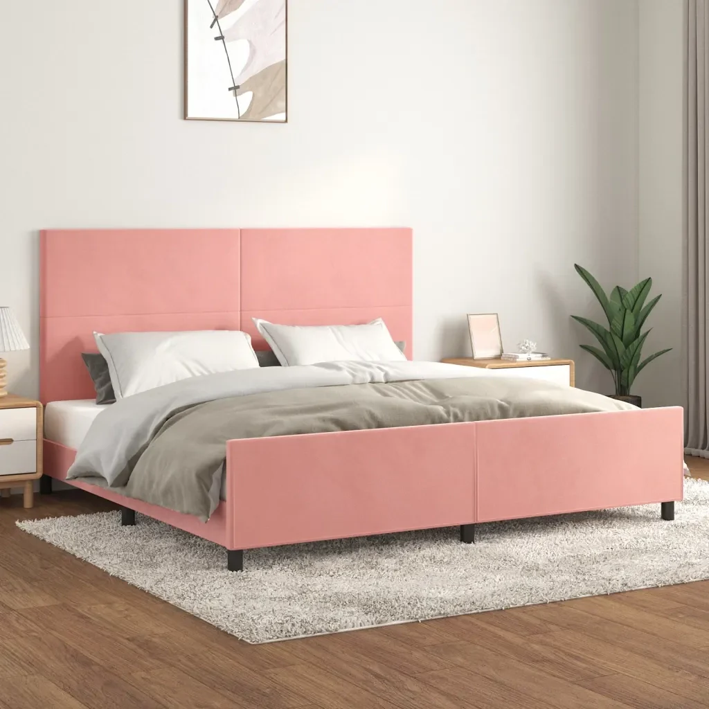 Letto matrimoniale | Letto per adulti | Giroletto con Testiera Rosa 200x200 cm in Velluto - Image 2