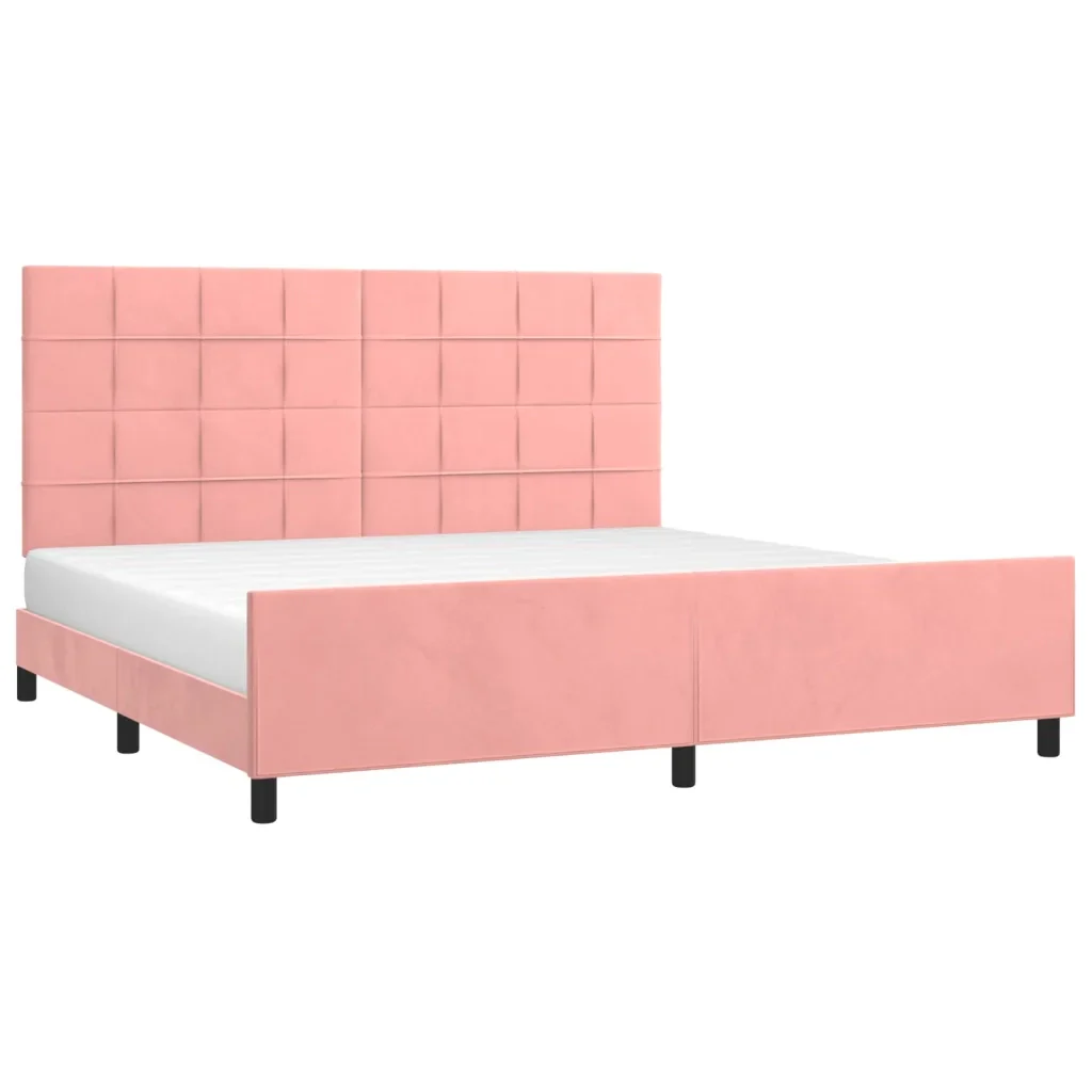 Letto matrimoniale | Letto per adulti | Giroletto con Testiera Rosa 200x200 cm in Velluto - Image 3