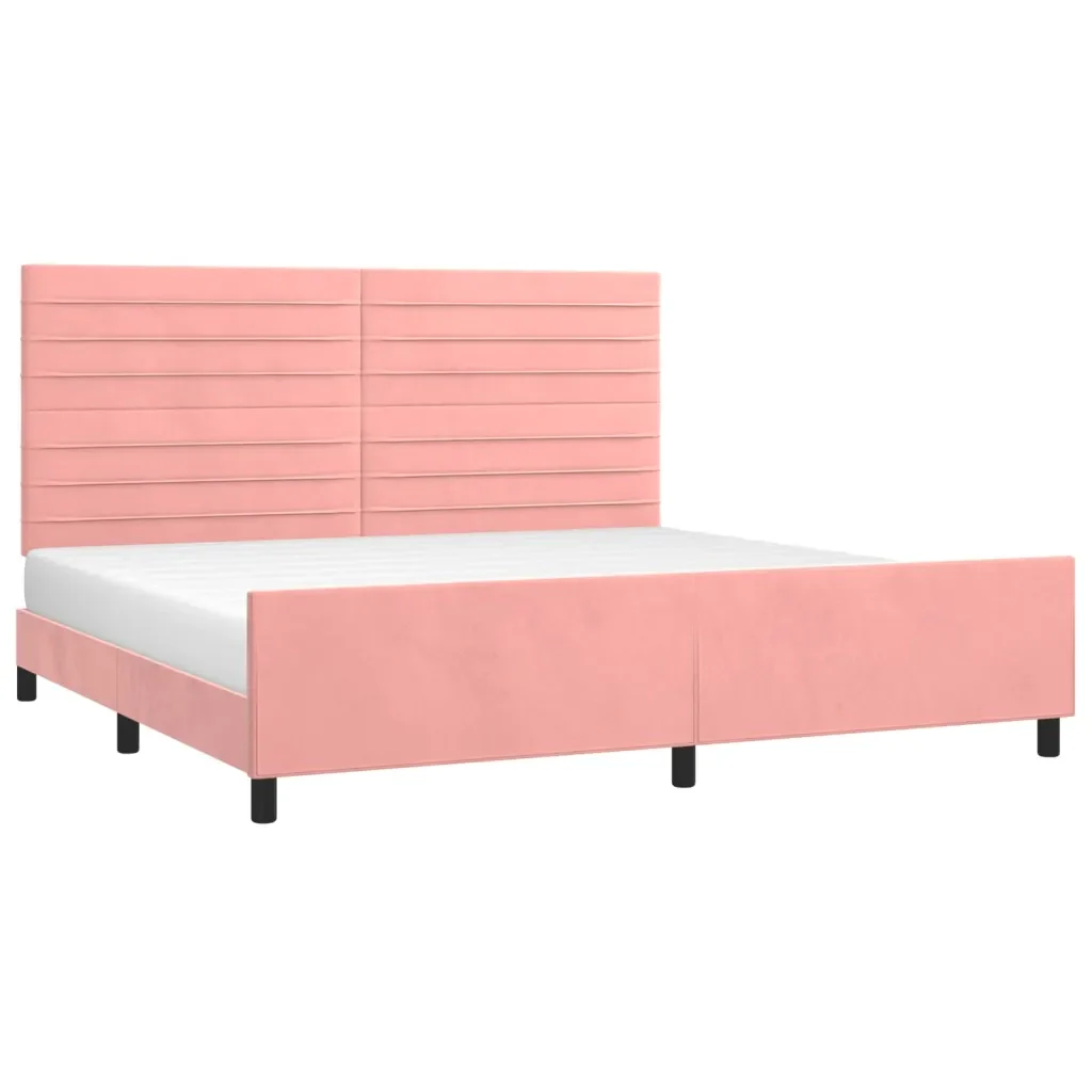 Letto matrimoniale | Letto per adulti | Giroletto con Testiera Rosa 200x200 cm in Velluto - Image 4