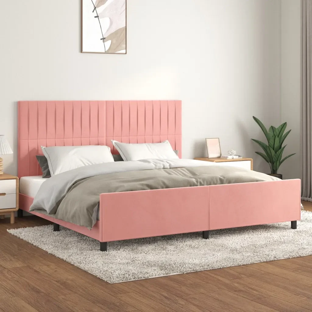 Letto matrimoniale | Letto per adulti | Giroletto con Testiera Rosa 200x200 cm in Velluto - Image 2