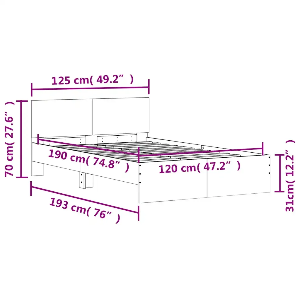 Letto matrimoniale | Letto per adulti | Giroletto con Testiera Rovere Fumo 120x190 cm - Image 10