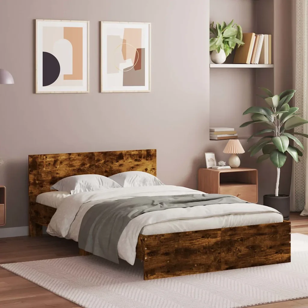 Letto matrimoniale | Letto per adulti | Giroletto con Testiera Rovere Fumo 120x190 cm - Image 2