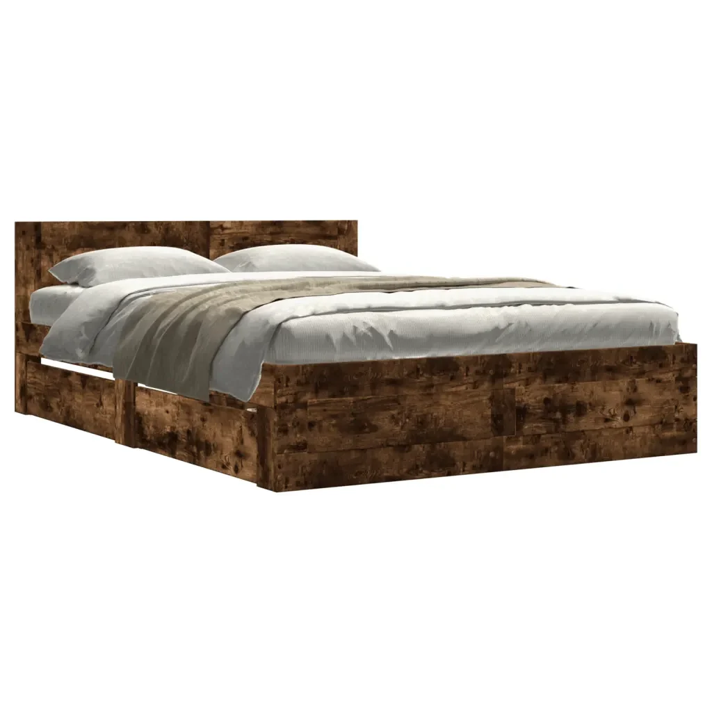 Letto matrimoniale | Letto per adulti | Giroletto con Testiera Rovere Fumo 120x190 cm Legno Multistrato