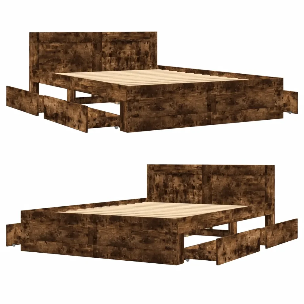 Letto matrimoniale | Letto per adulti | Giroletto con Testiera Rovere Fumo 120x190 cm Legno Multistrato - Image 8