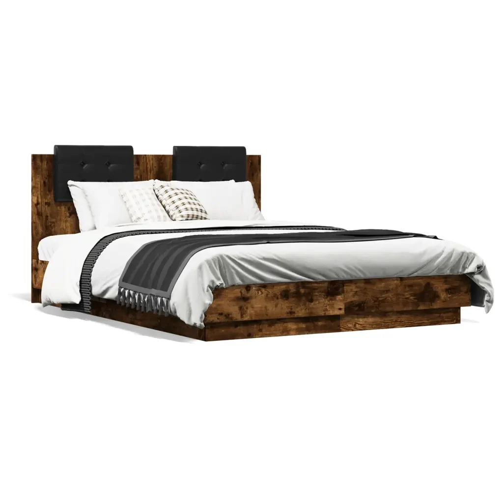 Letto matrimoniale | Letto per adulti | Giroletto con Testiera Rovere Fumo 120x190 cm Legno Multistrato