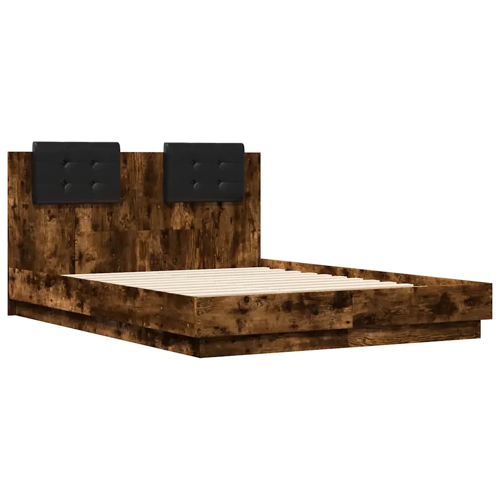 Letto matrimoniale | Letto per adulti | Giroletto con Testiera Rovere Fumo 120x190 cm Legno Multistrato - Image 4