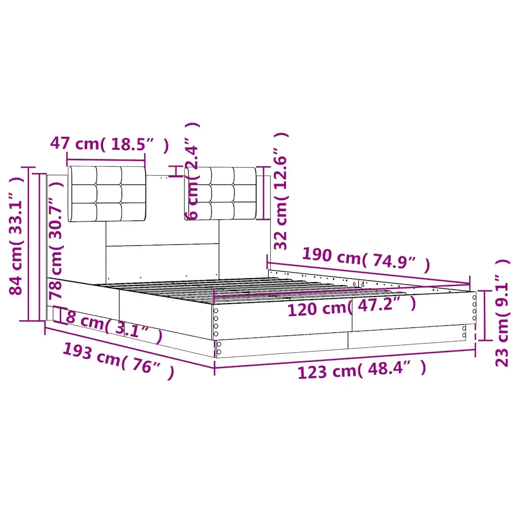 Letto matrimoniale | Letto per adulti | Giroletto con Testiera Rovere Fumo 120x190 cm Legno Multistrato - Image 9