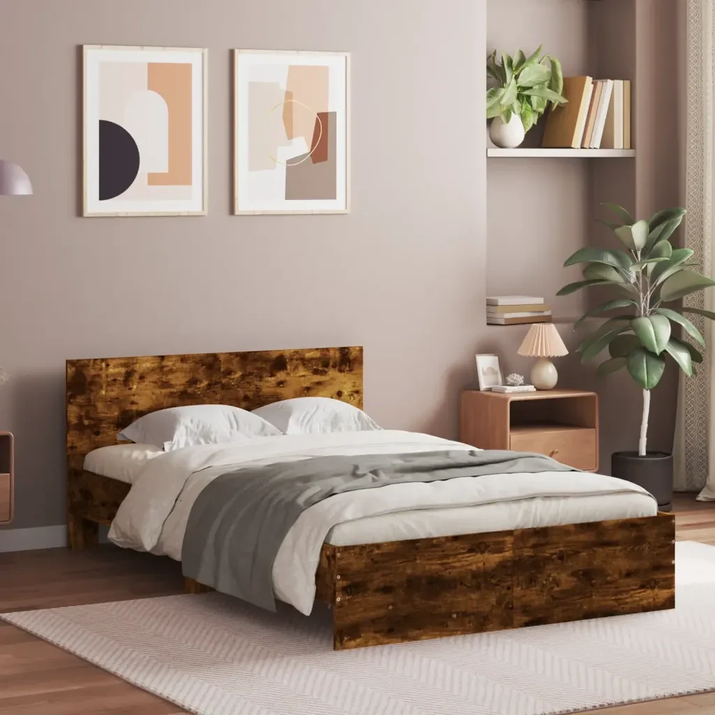 Letto matrimoniale | Letto per adulti | Giroletto con Testiera Rovere Fumo 120x200 cm - Image 2