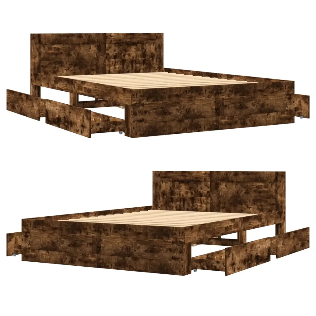 Letto matrimoniale | Letto per adulti | Giroletto con Testiera Rovere Fumo 120x200 cm Legno Multistrato - Image 8