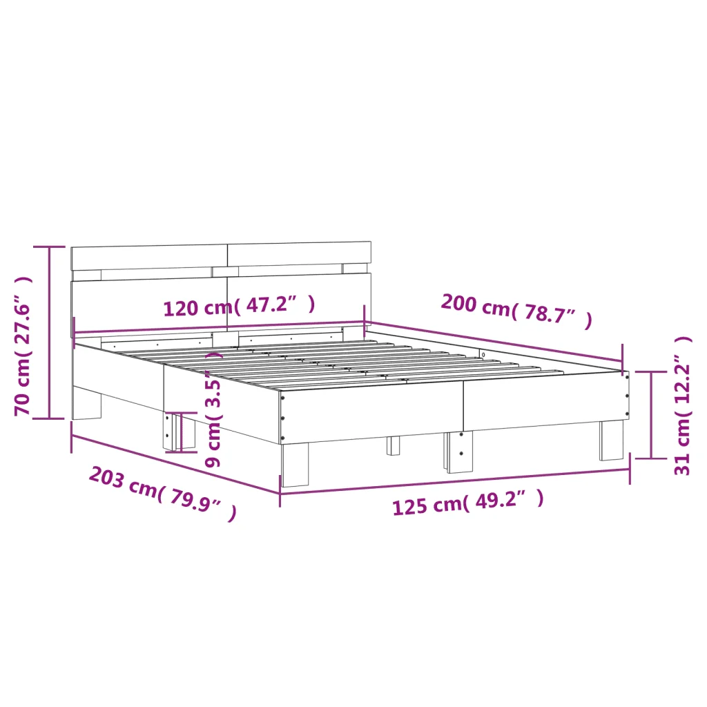 Letto matrimoniale | Letto per adulti | Giroletto con Testiera Rovere Fumo 120x200 cm Legno Multistrato - Image 10