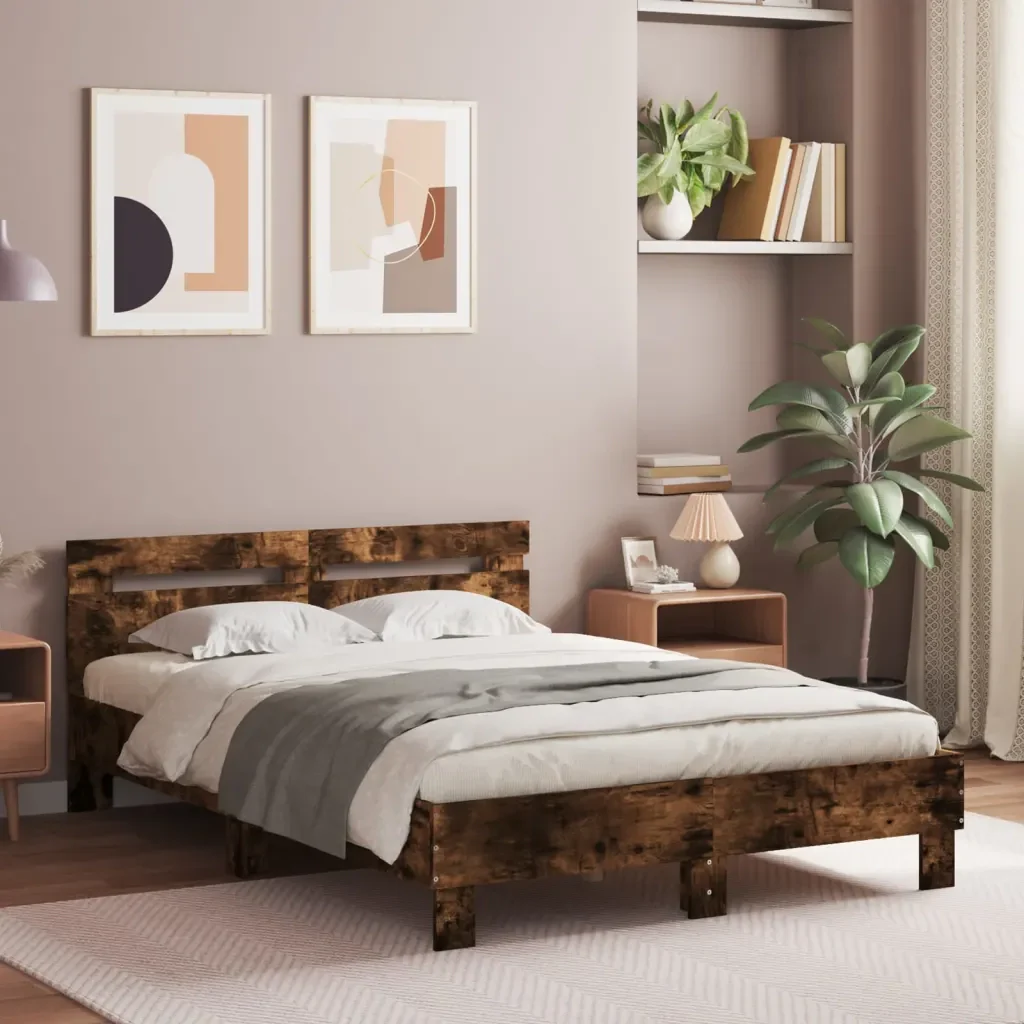 Letto matrimoniale | Letto per adulti | Giroletto con Testiera Rovere Fumo 120x200 cm Legno Multistrato - Image 2