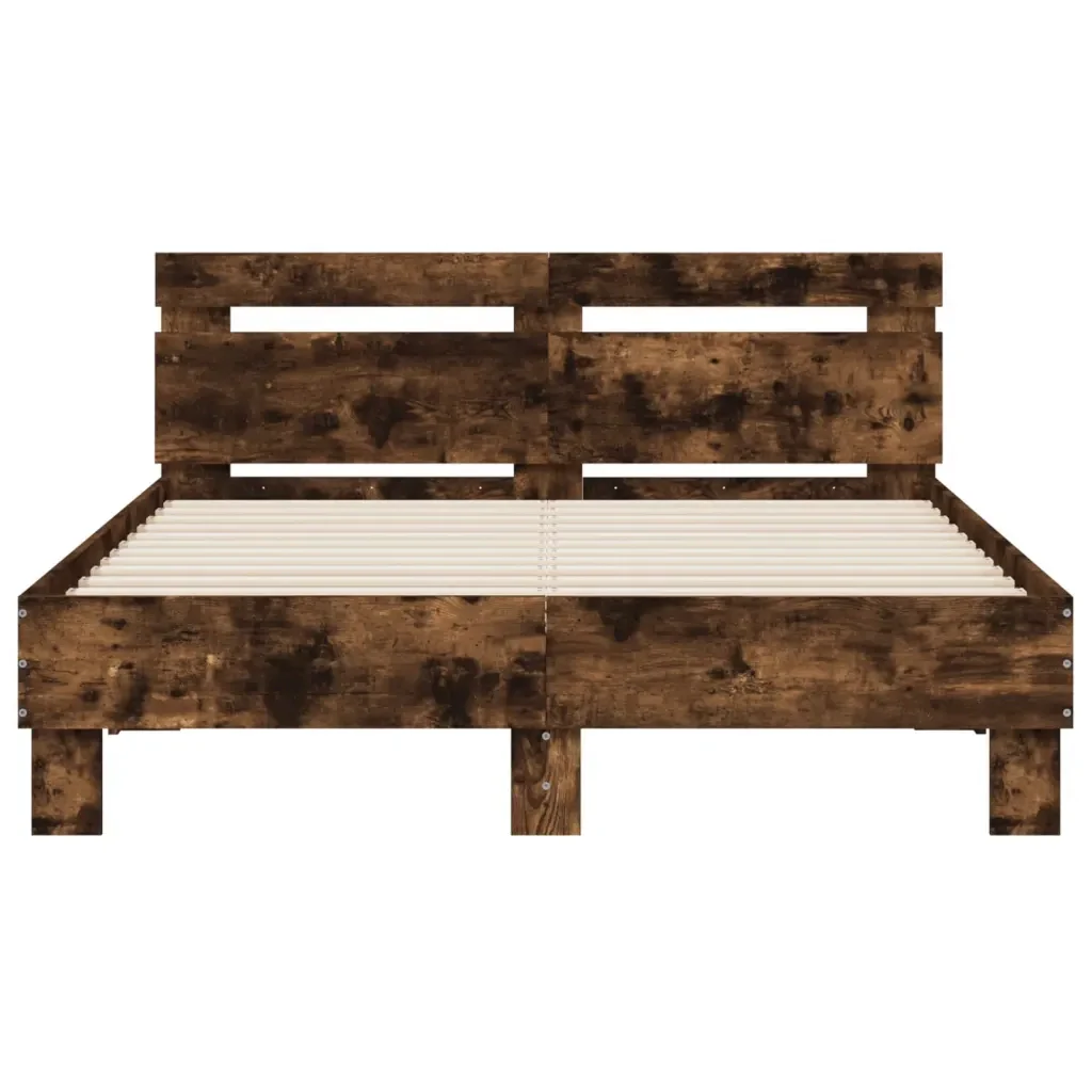 Letto matrimoniale | Letto per adulti | Giroletto con Testiera Rovere Fumo 120x200 cm Legno Multistrato - Image 5