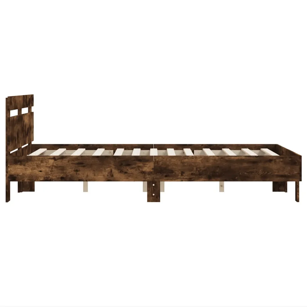Letto matrimoniale | Letto per adulti | Giroletto con Testiera Rovere Fumo 135x190 cm Legno Multistrato - Image 6