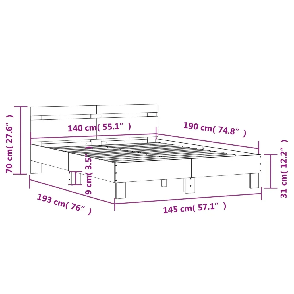 Letto matrimoniale | Letto per adulti | Giroletto con Testiera Rovere Fumo 140x190 cm Legno Multistrato - Image 10