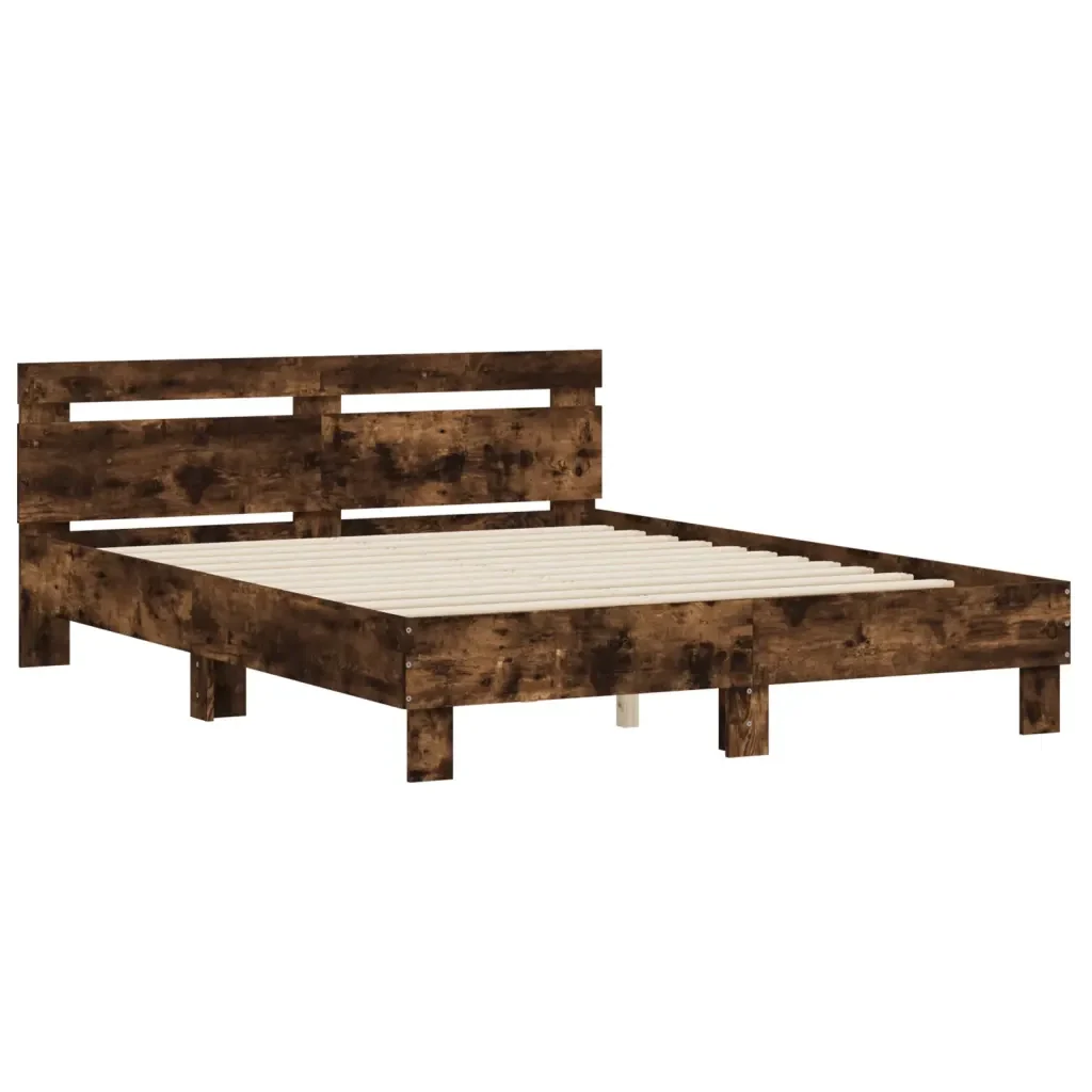 Letto matrimoniale | Letto per adulti | Giroletto con Testiera Rovere Fumo 140x190 cm Legno Multistrato - Image 4
