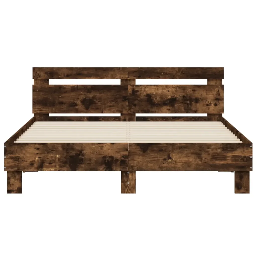 Letto matrimoniale | Letto per adulti | Giroletto con Testiera Rovere Fumo 140x190 cm Legno Multistrato - Image 5