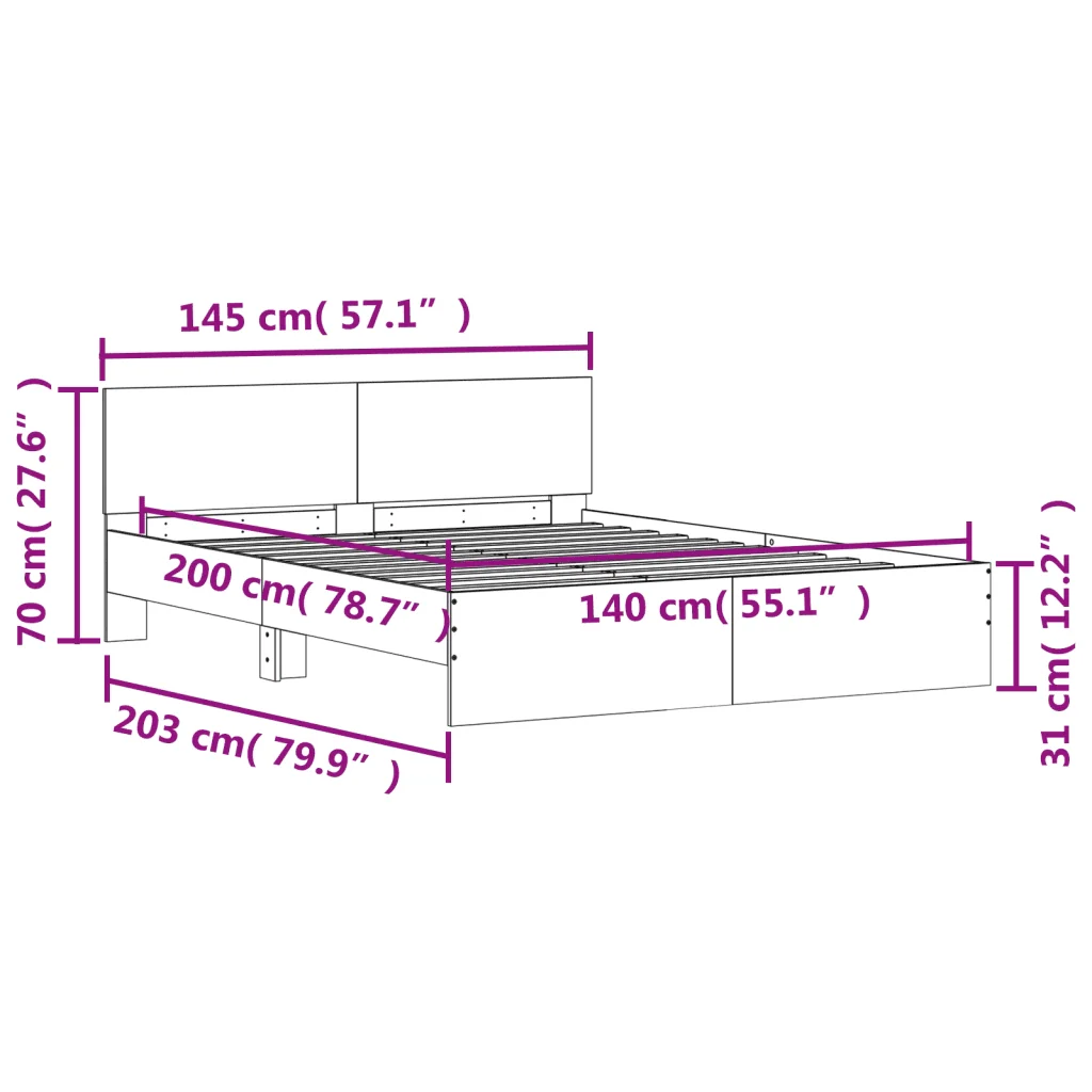 Letto matrimoniale | Letto per adulti | Giroletto con Testiera Rovere Fumo 140x200 cm - Image 10