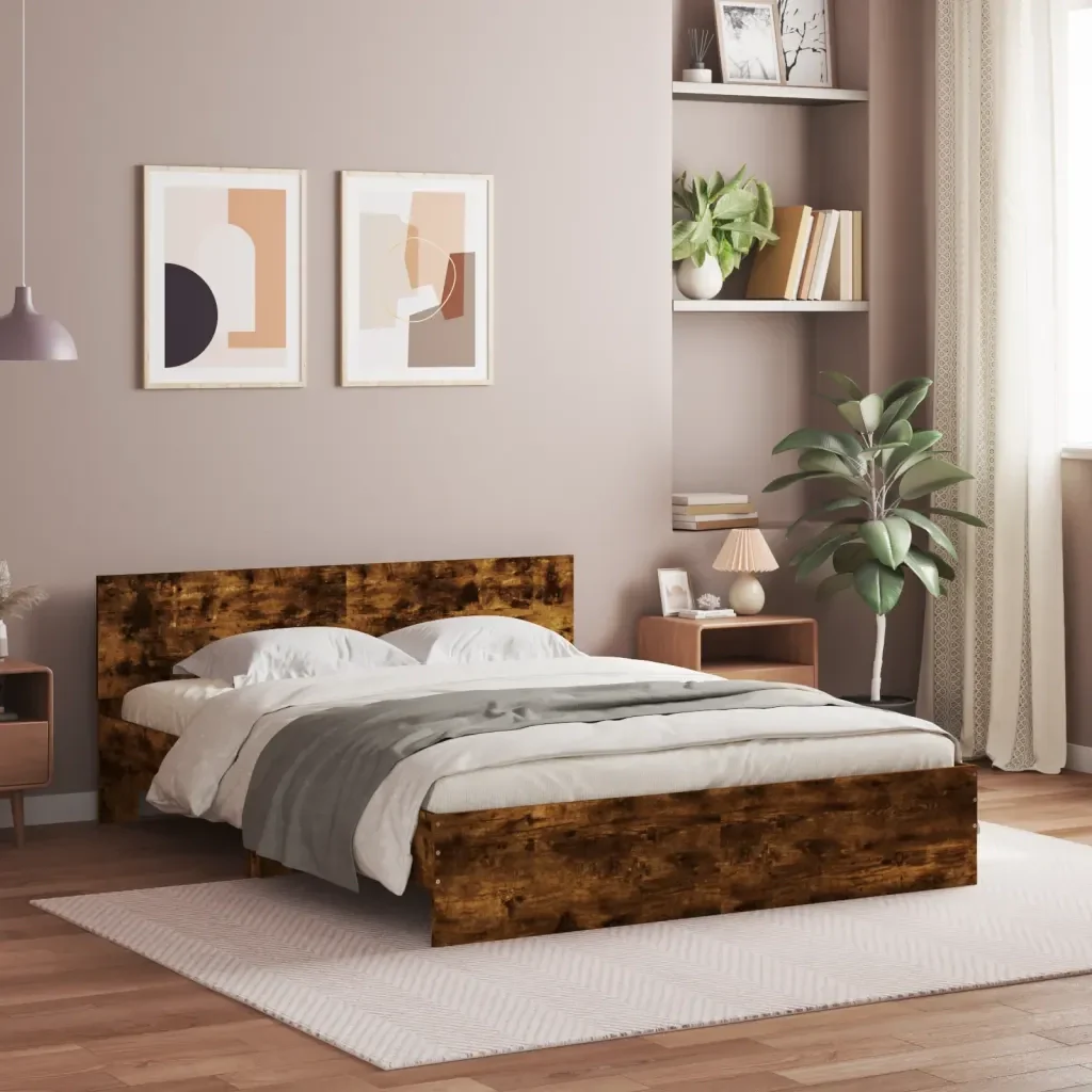 Letto matrimoniale | Letto per adulti | Giroletto con Testiera Rovere Fumo 140x200 cm - Image 2