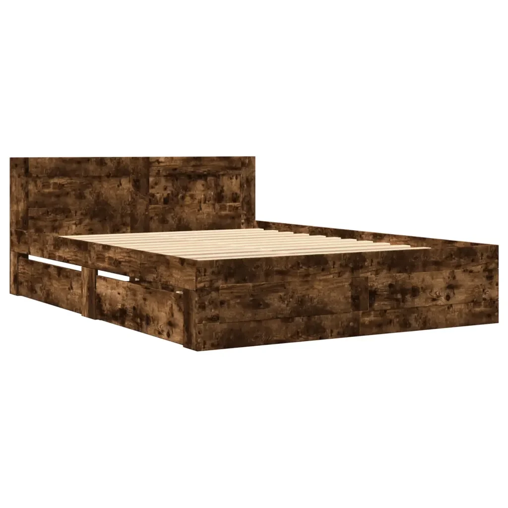 Letto matrimoniale | Letto per adulti | Giroletto con Testiera Rovere Fumo 140x200 cm Legno Multistrato - Image 4