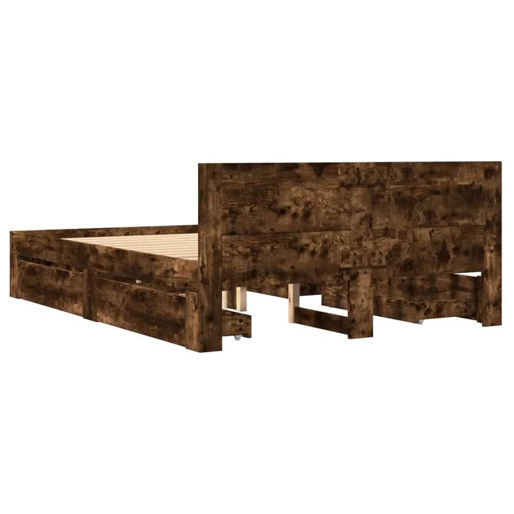 Letto matrimoniale | Letto per adulti | Giroletto con Testiera Rovere Fumo 140x200 cm Legno Multistrato - Image 7