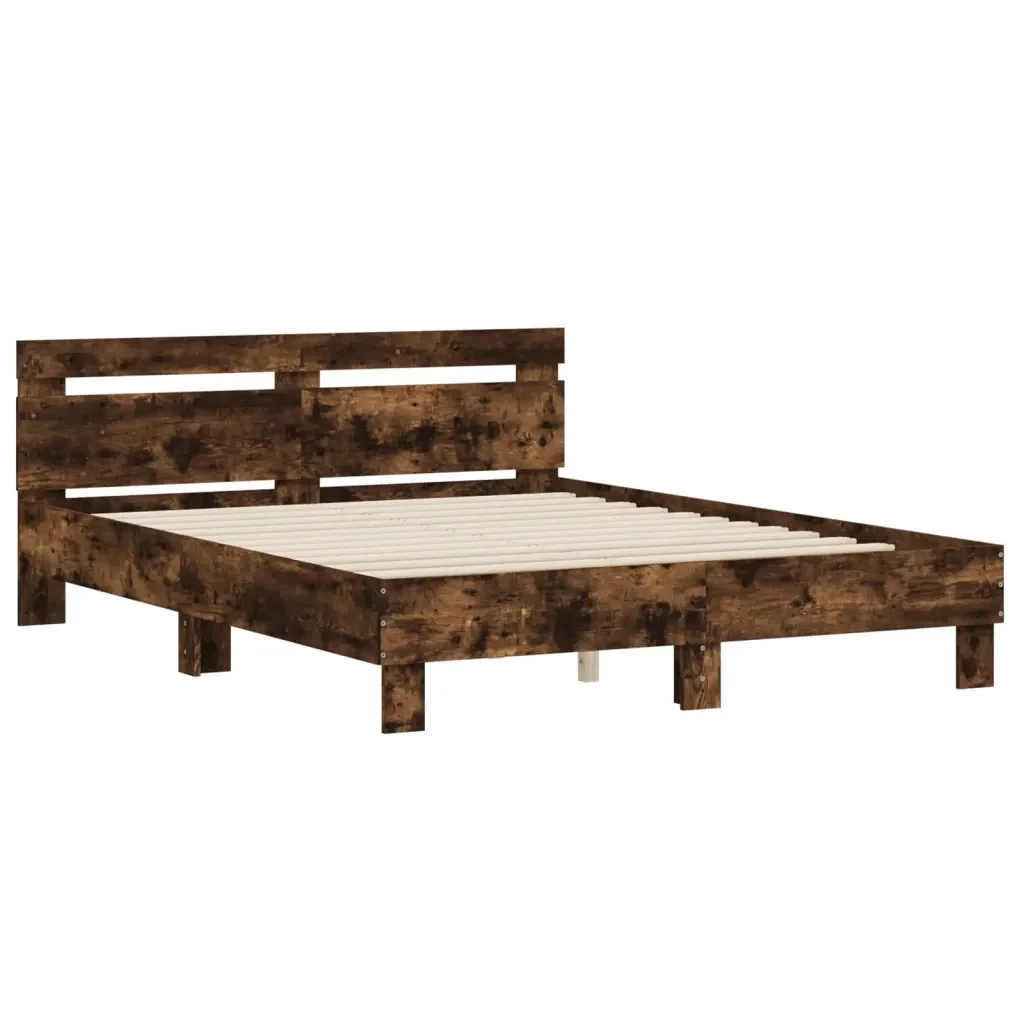 Letto matrimoniale | Letto per adulti | Giroletto con Testiera Rovere Fumo 140x200 cm Legno Multistrato - Image 4