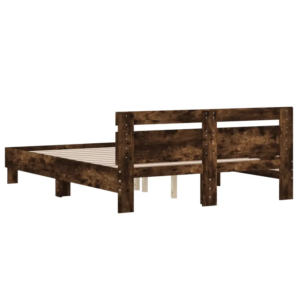 Letto matrimoniale | Letto per adulti | Giroletto con Testiera Rovere Fumo 140x200 cm Legno Multistrato - Image 7