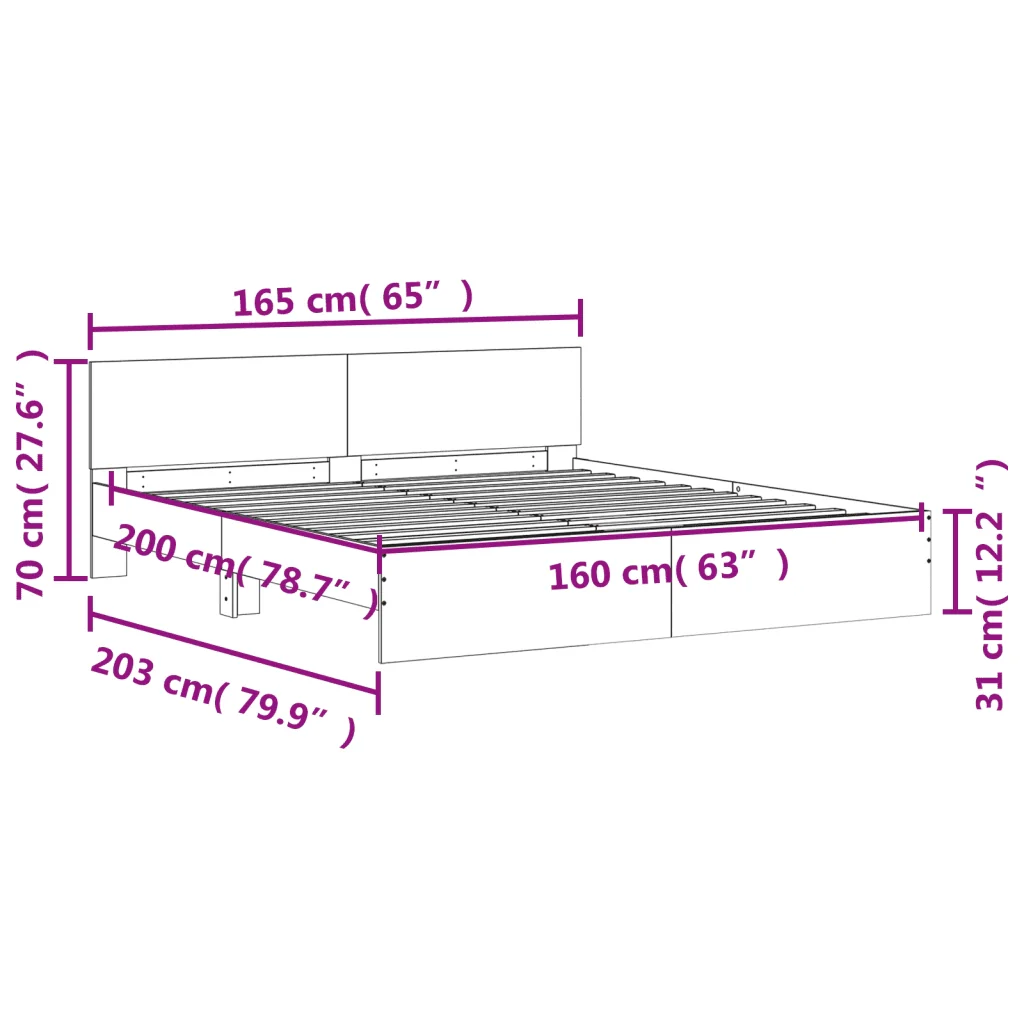 Letto matrimoniale | Letto per adulti | Giroletto con Testiera Rovere Fumo 160x200 cm - Image 10