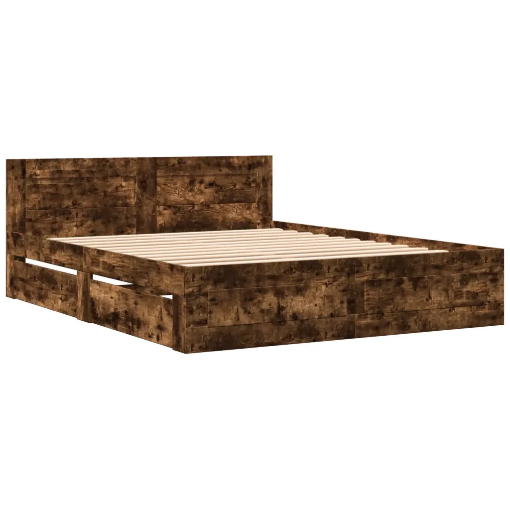Letto matrimoniale | Letto per adulti | Giroletto con Testiera Rovere Fumo 160x200 cm Legno Multistrato - Image 3