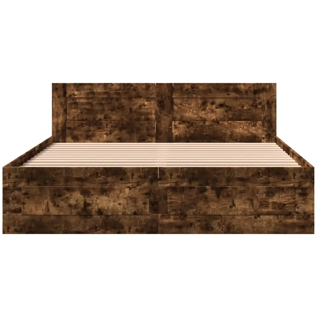Letto matrimoniale | Letto per adulti | Giroletto con Testiera Rovere Fumo 160x200 cm Legno Multistrato - Image 5
