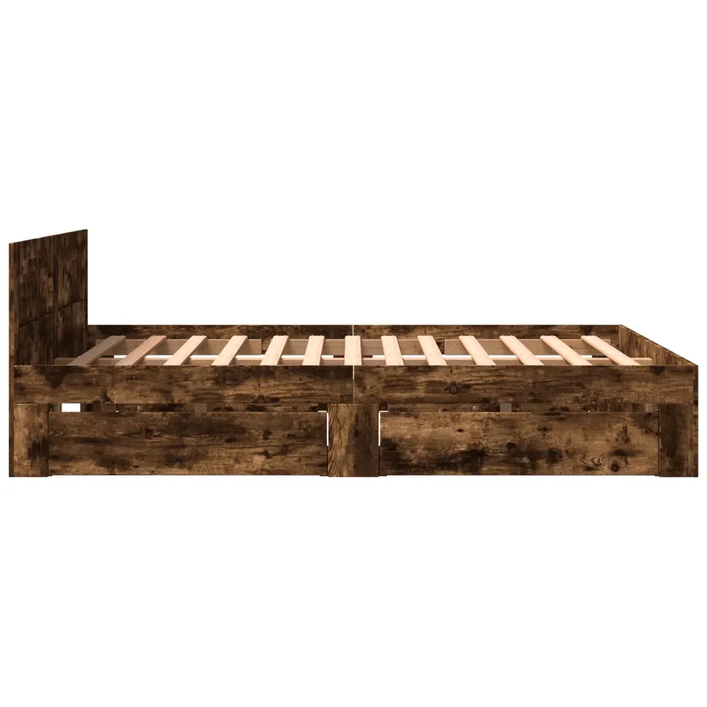 Letto matrimoniale | Letto per adulti | Giroletto con Testiera Rovere Fumo 160x200 cm Legno Multistrato - Image 6