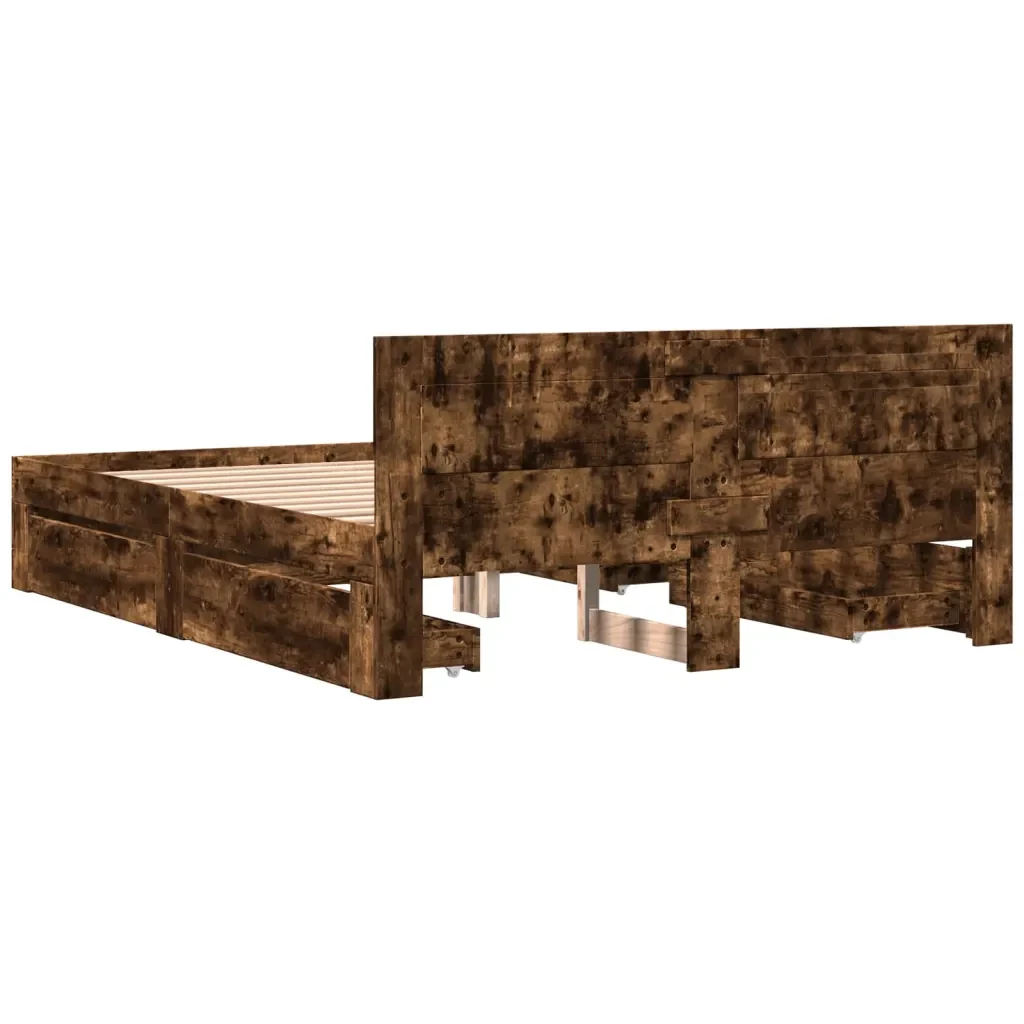 Letto matrimoniale | Letto per adulti | Giroletto con Testiera Rovere Fumo 160x200 cm Legno Multistrato - Image 7