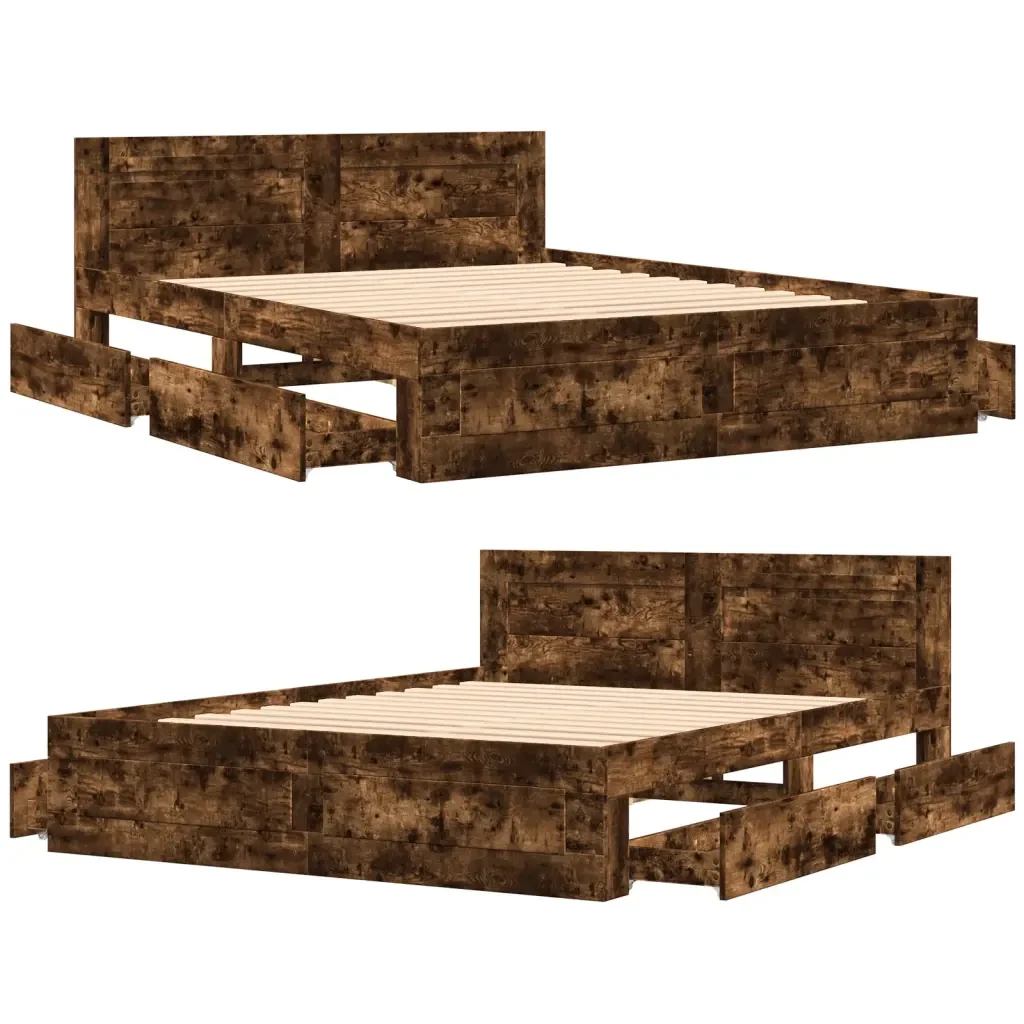 Letto matrimoniale | Letto per adulti | Giroletto con Testiera Rovere Fumo 160x200 cm Legno Multistrato - Image 8