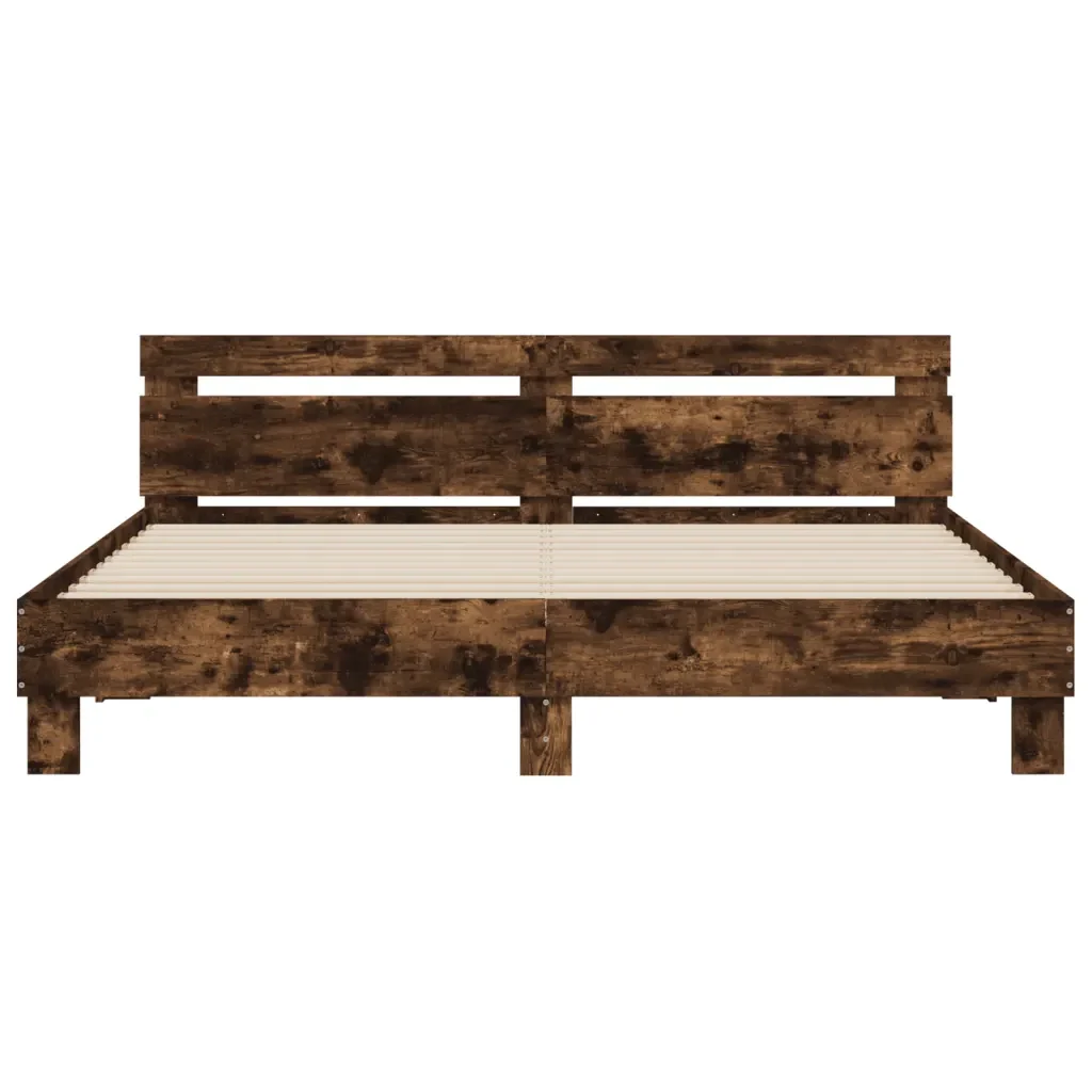 Letto matrimoniale | Letto per adulti | Giroletto con Testiera Rovere Fumo 160x200 cm Legno Multistrato - Image 5