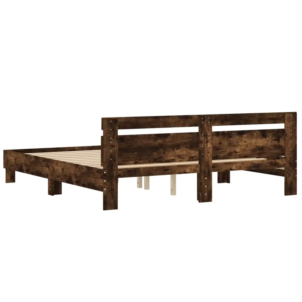 Letto matrimoniale | Letto per adulti | Giroletto con Testiera Rovere Fumo 160x200 cm Legno Multistrato - Image 7
