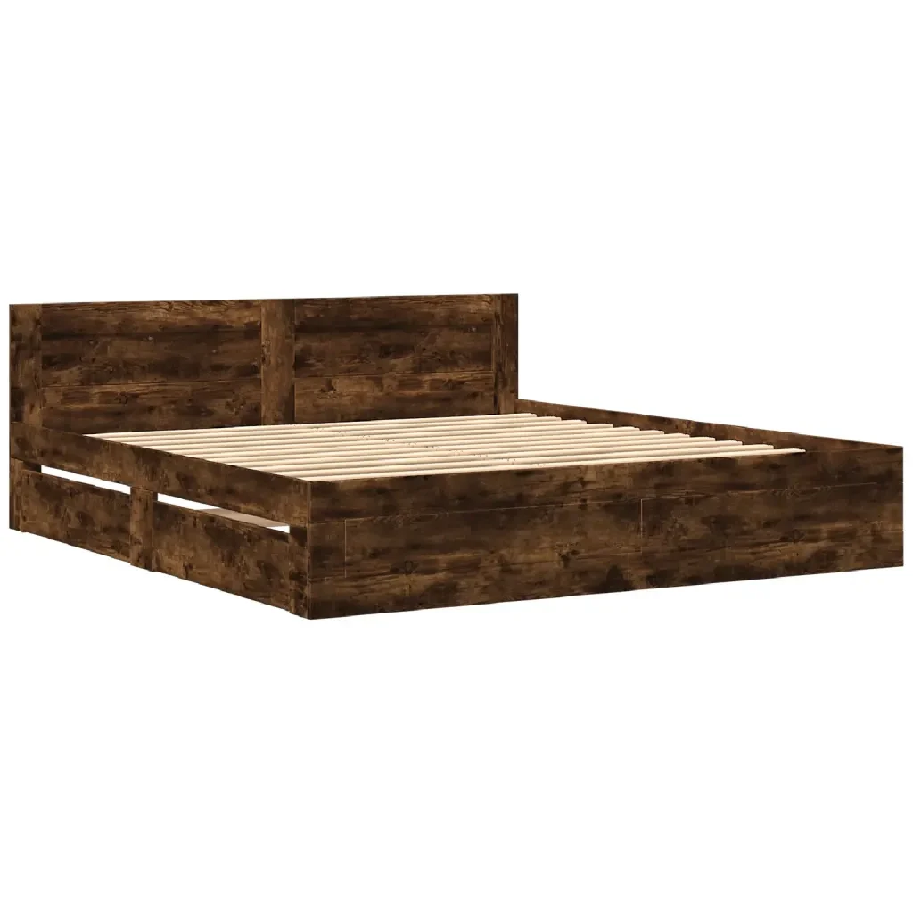 Letto matrimoniale | Letto per adulti | Giroletto con Testiera Rovere Fumo 180x200 cm Legno Multistrato - Image 3