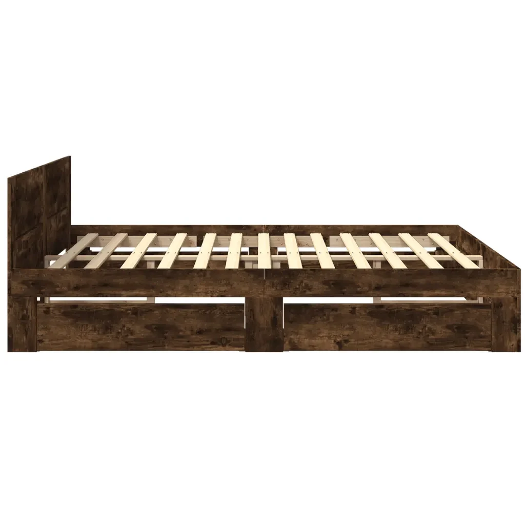 Letto matrimoniale | Letto per adulti | Giroletto con Testiera Rovere Fumo 180x200 cm Legno Multistrato - Image 6