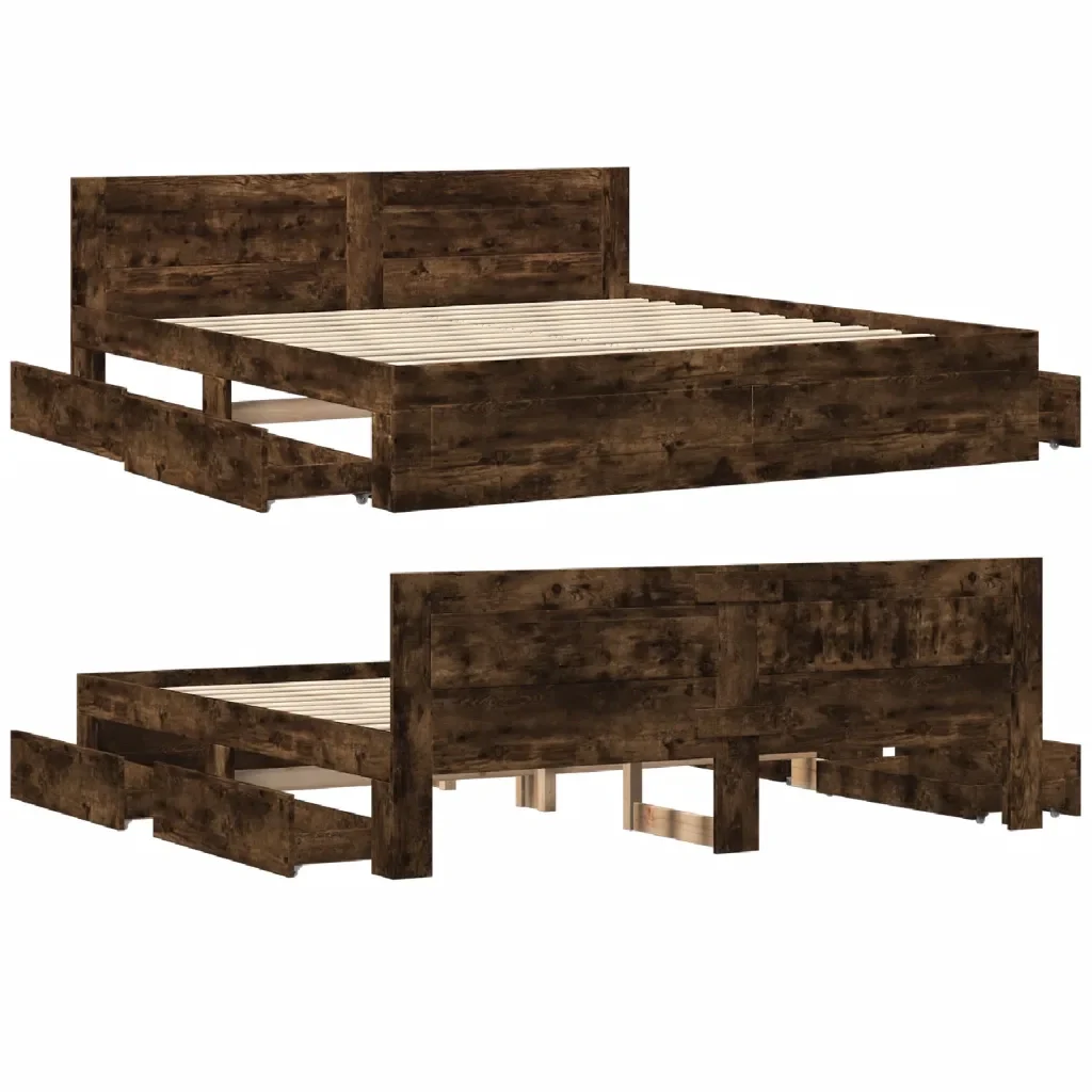 Letto matrimoniale | Letto per adulti | Giroletto con Testiera Rovere Fumo 180x200 cm Legno Multistrato - Image 8