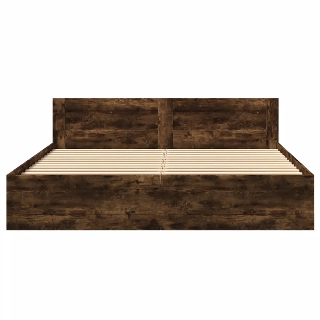 Letto matrimoniale | Letto per adulti | Giroletto con Testiera Rovere Fumo 200x200 cm Legno Multistrato - Image 5
