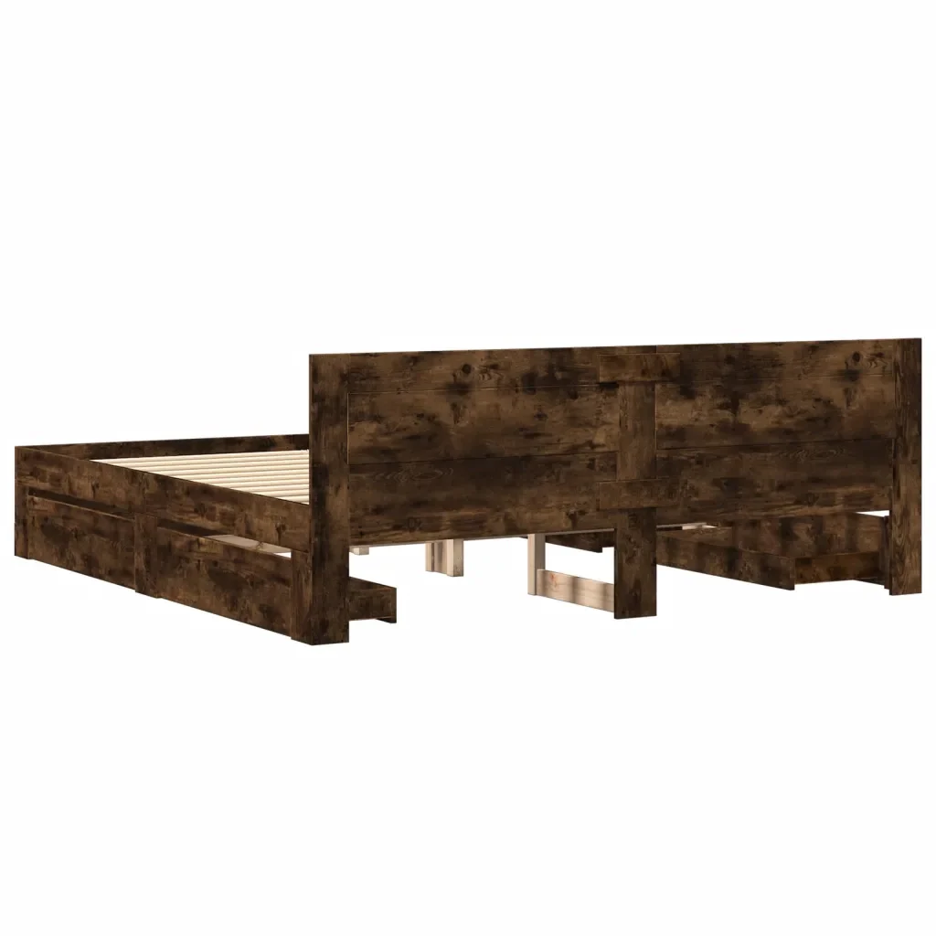 Letto matrimoniale | Letto per adulti | Giroletto con Testiera Rovere Fumo 200x200 cm Legno Multistrato - Image 7
