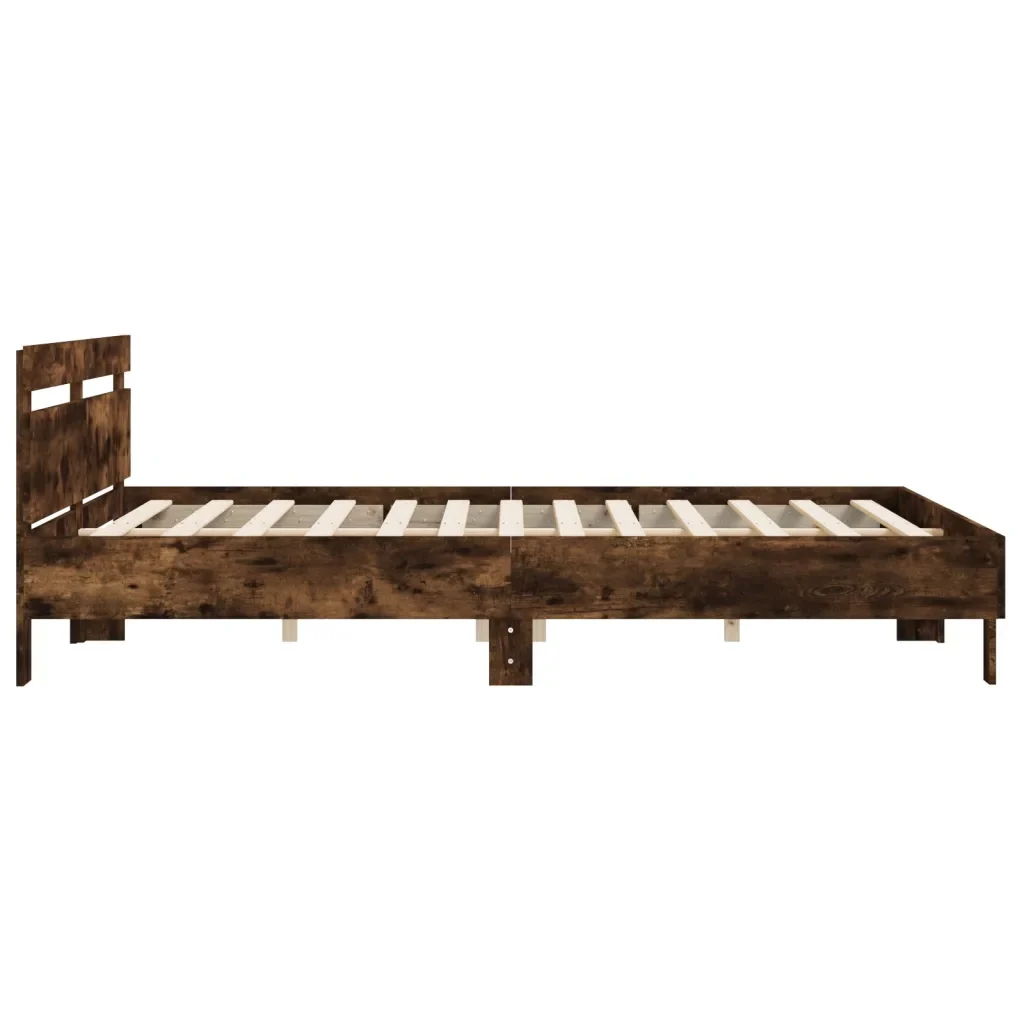 Letto matrimoniale | Letto per adulti | Giroletto con Testiera Rovere Fumo 200x200 cm Legno Multistrato - Image 6