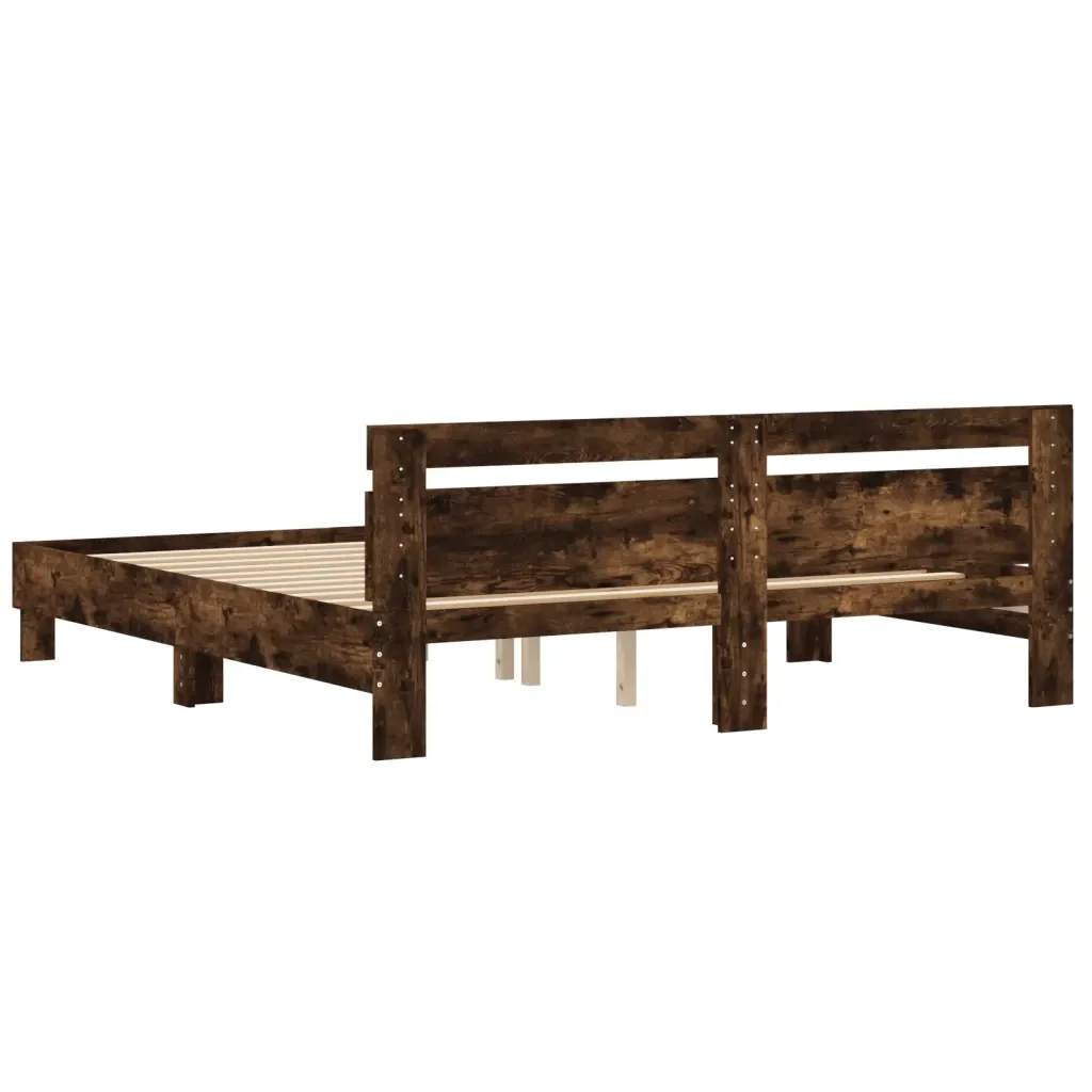 Letto matrimoniale | Letto per adulti | Giroletto con Testiera Rovere Fumo 200x200 cm Legno Multistrato - Image 7