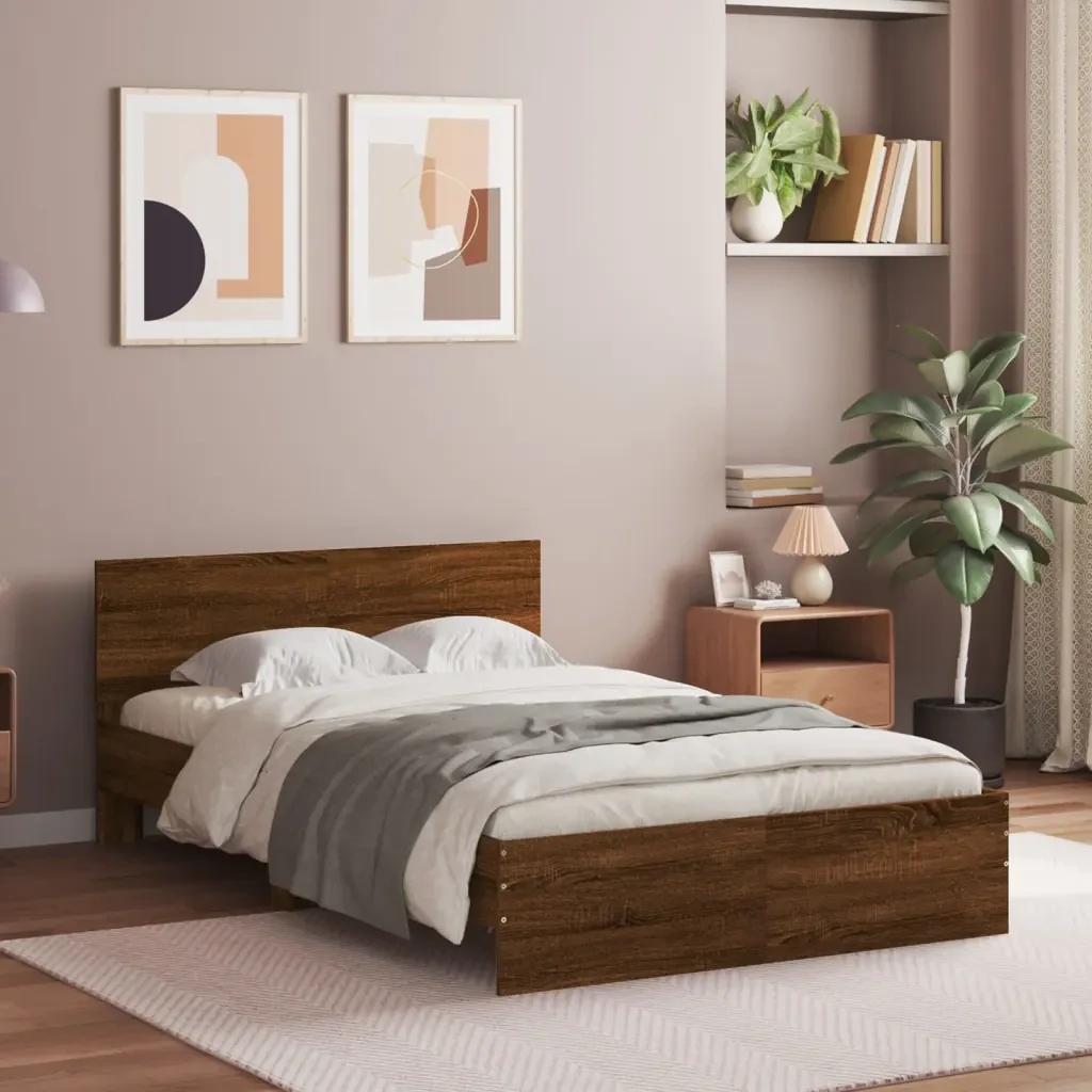 Letto matrimoniale | Letto per adulti | Giroletto con Testiera Rovere Marrone 120x190 cm - Image 2