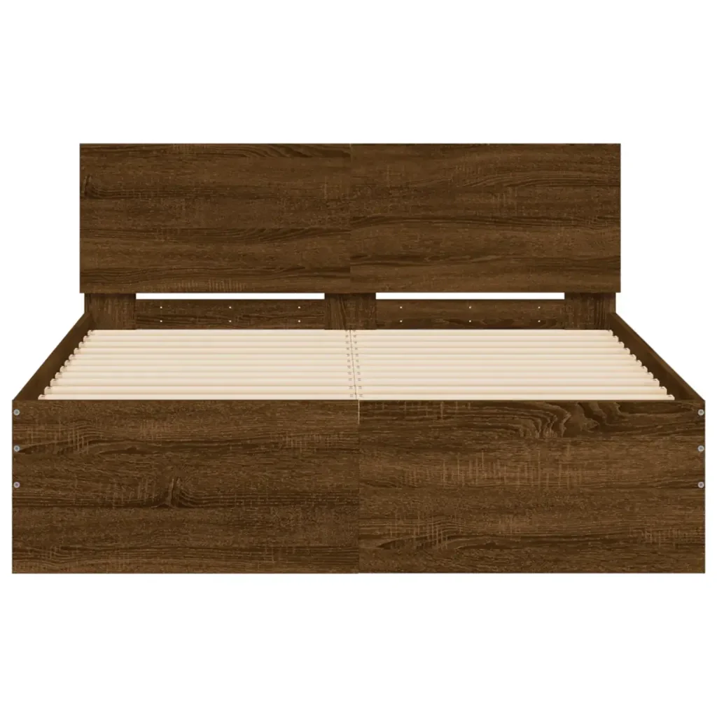 Letto matrimoniale | Letto per adulti | Giroletto con Testiera Rovere Marrone 135x190 cm - Image 5