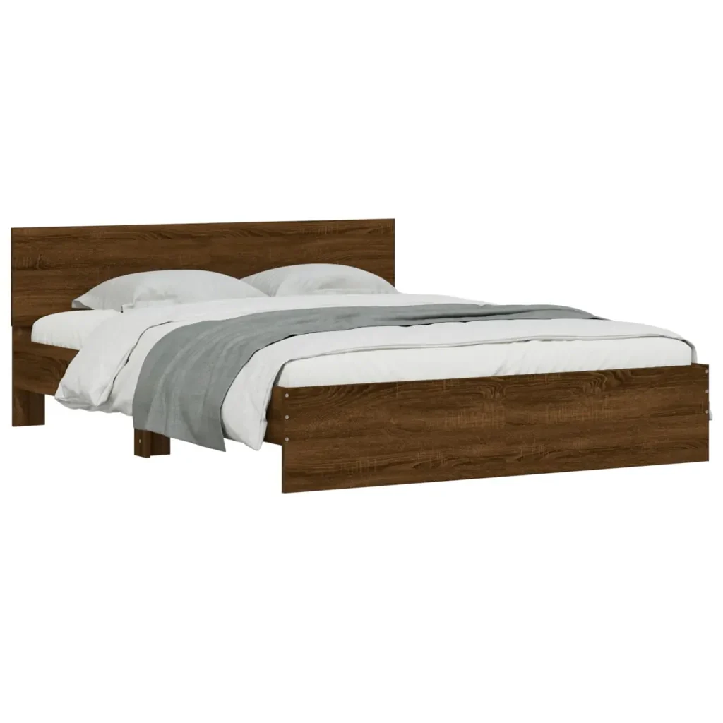 Letto matrimoniale | Letto per adulti | Giroletto con Testiera Rovere Marrone 150x200 cm - Image 3