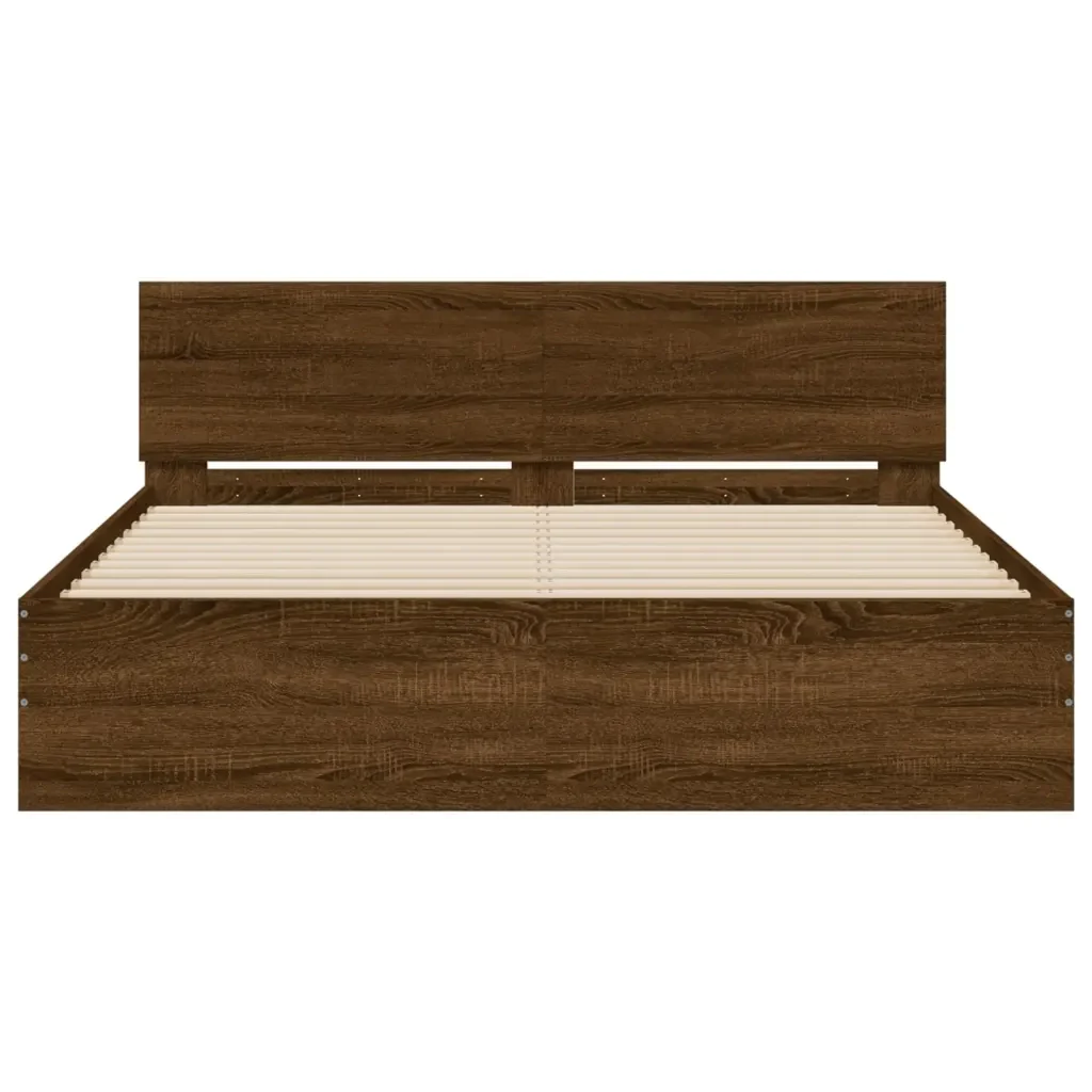 Letto matrimoniale | Letto per adulti | Giroletto con Testiera Rovere Marrone 150x200 cm - Image 5
